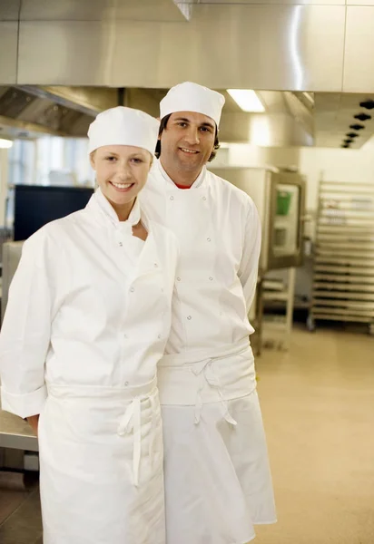 Two Chefs Kitchen Smiling — Stock Photo, Image