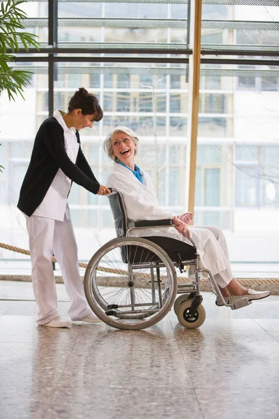 Old Woman Wheel Chair Nurse — Stock Photo, Image