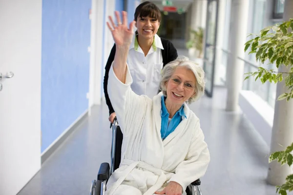 Old Woman Wheel Chair Nurse — Stock Photo, Image