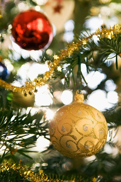 Kerstboom Decoraties Fir Boom Close Shot — Stockfoto