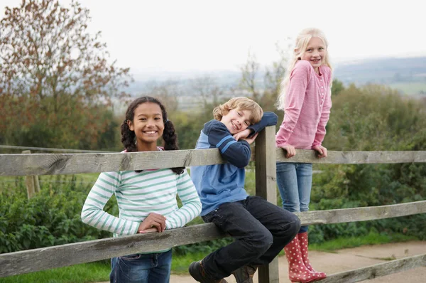 Bambini Sulla Recinzione Sorridenti — Foto Stock