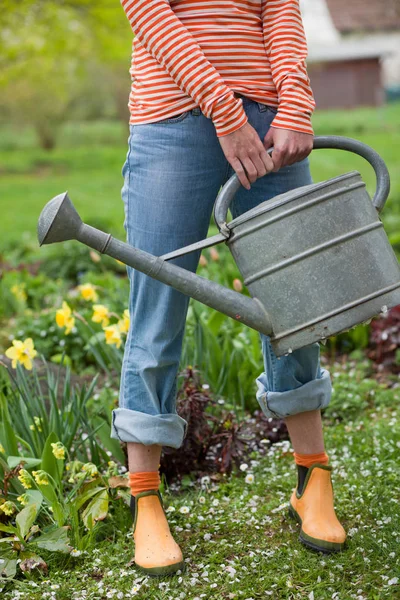 Imagem Cortada Mulher Segurando Regar Pode — Fotografia de Stock