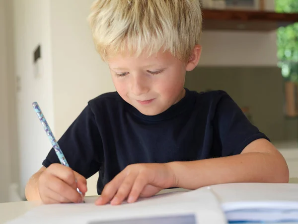 Niño escribiendo en copybook —  Fotos de Stock