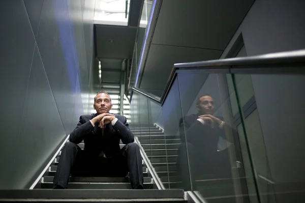 Successful Handsome Businessman Sitting Stair Steps — Stock Photo, Image