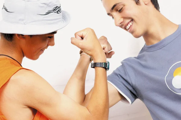 Teenage Boys Flexing Muscle Isolated White Background — Stock Photo, Image