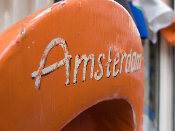 Gros Plan Lettrage Amsterdam Sur Boîte Aux Lettres Orange Pays — Photo