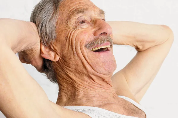 Old Man Stretching Isolated White Background — Stock Photo, Image