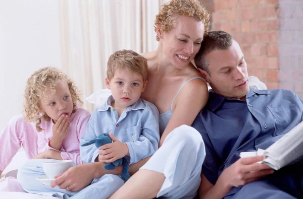 Happy Family Two Kids Spending Time Together Home — Stock Photo, Image