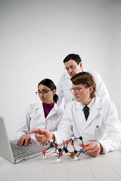 Scienziati Camici Che Lavorano Con Laptop — Foto Stock