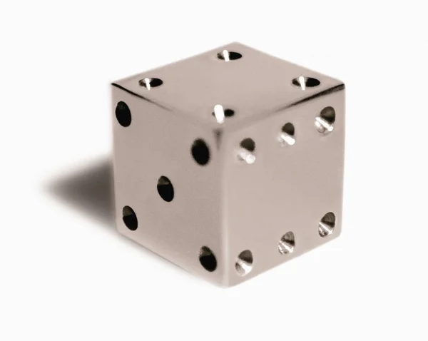 Closeup Shot Metal Dice Isolated White Background — Stock Photo, Image