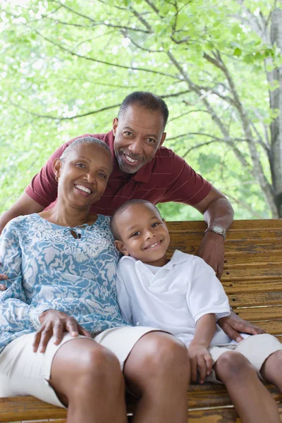 Portrait Grandparents Grandson Swing Seat — Stock Photo, Image