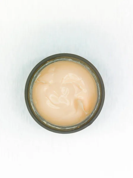 Top View Pot Cosmetic Cream White Surface — Stock Photo, Image