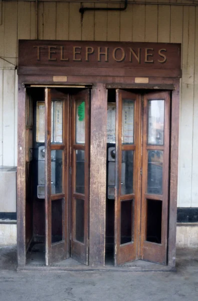 Телефонні Коробки Дерев Яні Двері — стокове фото