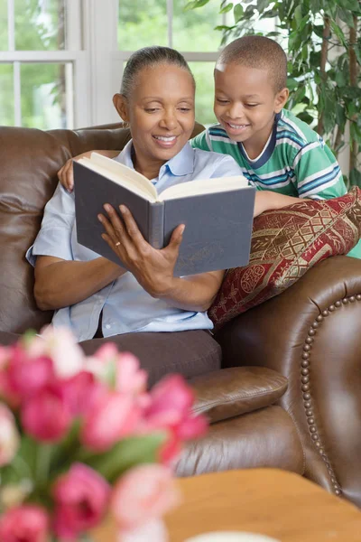 Grandmother Grandson Reading Book — Stock Photo, Image