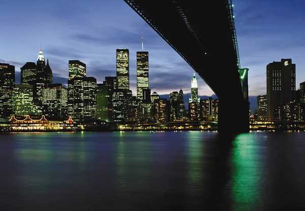 New York Cityscape Bridge River Foreground Usa — Stock Photo, Image