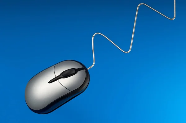 Silver Computer Mouse Blue Background — Stock Photo, Image