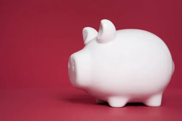 Closeup Shot White Piggy Bank Red Background — Stock Photo, Image