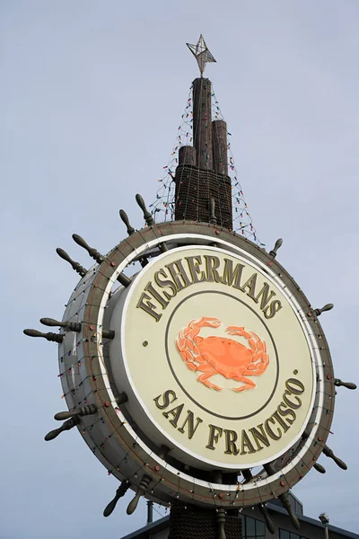 Señal Muelle Fishermans Con Cielo Nublado Fondo San Francisco Estados — Foto de Stock