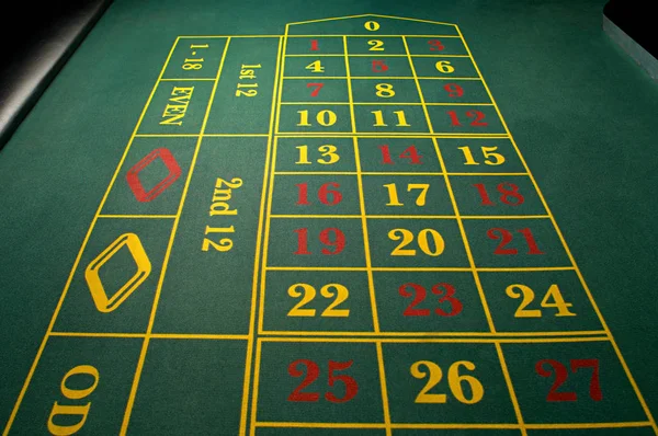 Elevated View Empty Roulette Table Numbers — Stock Photo, Image