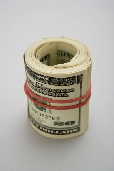 Rolo Notas Dólar Americano Sobre Fundo Cinzento — Fotografia de Stock