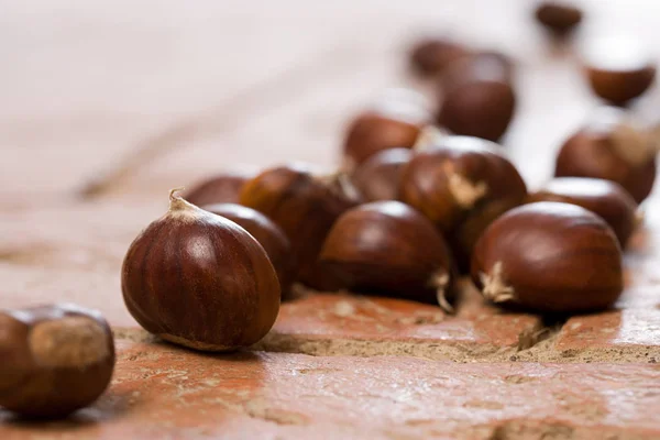 Closeup Shot Hazelnuts Stone Surface Blurred Background — Stock Photo, Image