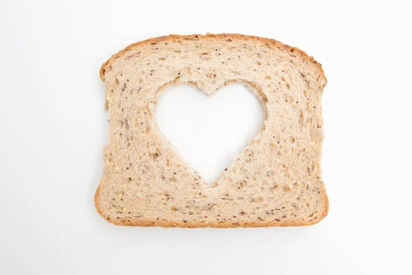 Draufsicht Auf Eine Scheibe Brot Mit Herzform — Stockfoto