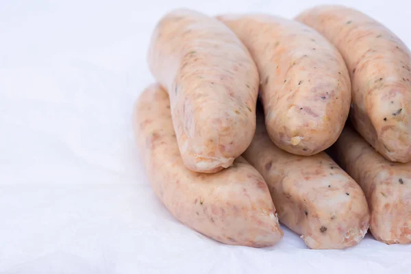 Close Raw Sausages White Background — Stock Photo, Image