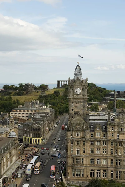 High Angle View Princes Street Cloudy Sky Background Edinburgh Scotland — Stock Photo, Image