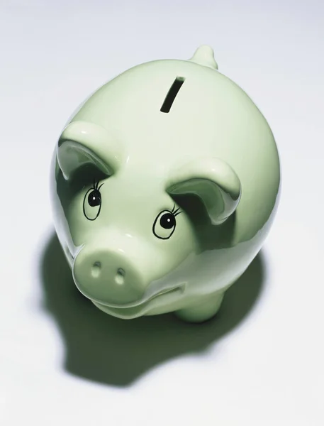 Close View Pale Green Piggy Bank White Background — Stock Photo, Image