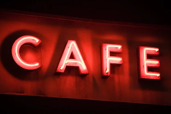 Señal Neón Rojo Para Café Sobre Fondo Negro —  Fotos de Stock