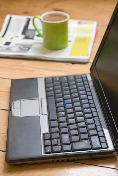 Composition Laptop Cup Newspaper — Stock Photo, Image