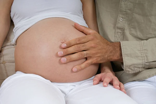 Imagen Recortada Hombre Tocando Mujer Embarazada Estómago — Foto de Stock