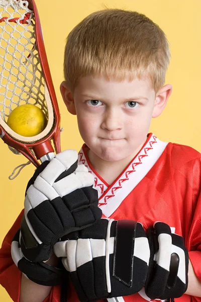 Boy Klaar Voor Lacrosse — Stockfoto