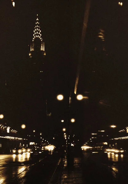 Nízký Úhel Pohledu Chrysler Budovy Noci New York Usa — Stock fotografie