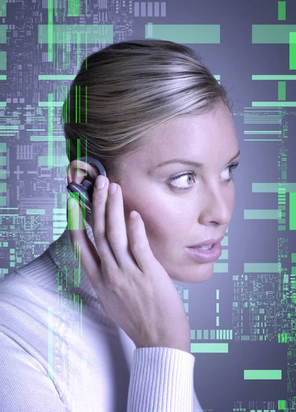 Woman Wearing Hands Free Device — Stock Photo, Image