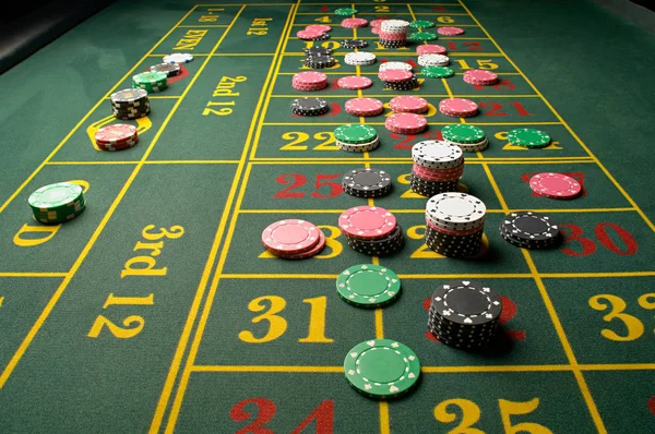 Piles Gambling Chips Roulette Table — Stock Photo, Image