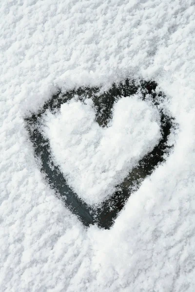 Vue Dessus Image Forme Coeur Sur Neige — Photo