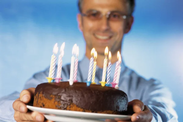 Man Holding Birthday Cake — Stock Photo, Image