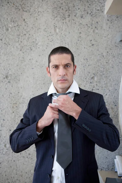 Árukapcsolás Nyakkendőjét Üzletember Portréja — Stock Fotó