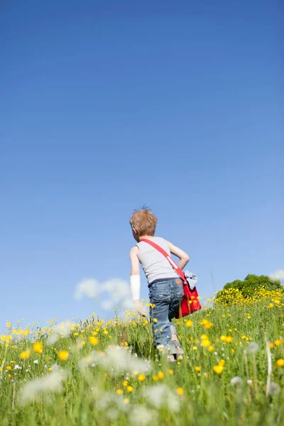 Ragazzo Piedi Attraverso Campo Fiori — Foto Stock