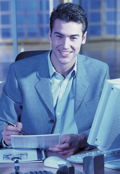 Businessman His Desk — Stock Photo, Image