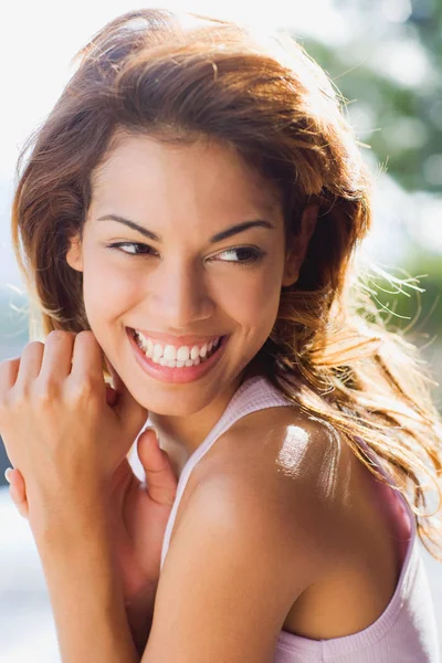 Young Beautiful Mixed Race Woman Smiling Outdoors — Stock Photo, Image