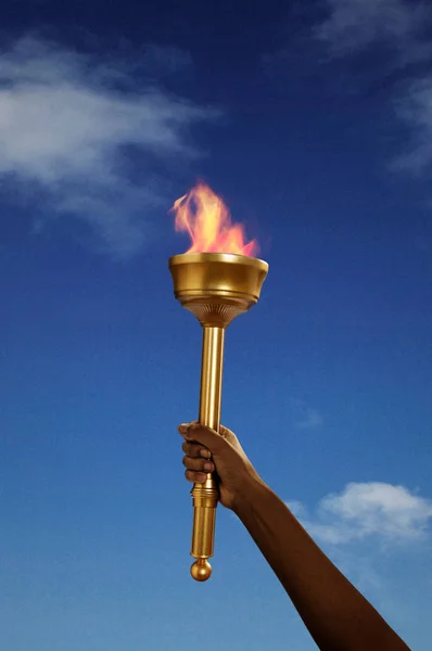 Hand Holding Flaming Baton — Stock Photo, Image