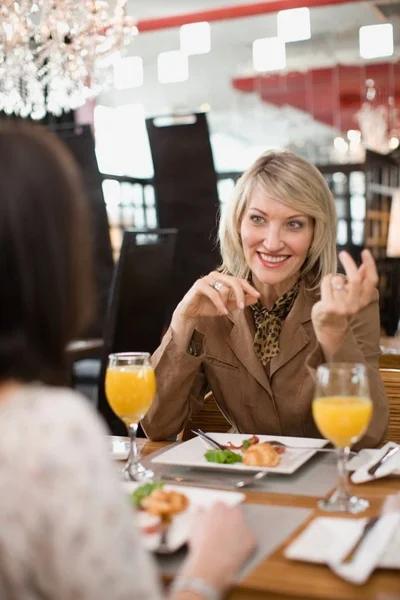 Geschäftsfrau Lächelt Beim Mittagessen — Stockfoto