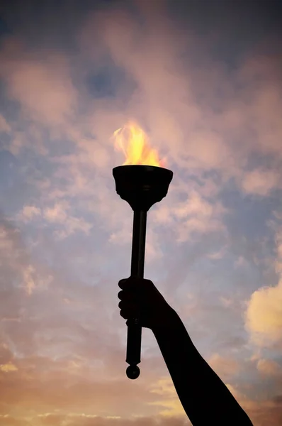 Hand Holding Flaming Baton — Stock Photo, Image