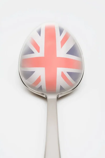 Βρετανική Σημαία Αντανακλάται Κουτάλι — Φωτογραφία Αρχείου