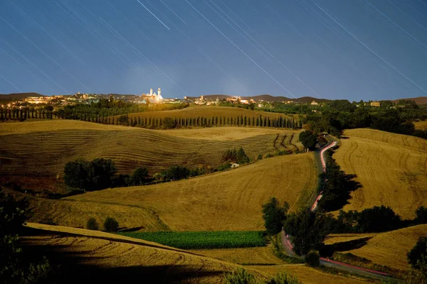 Time Lapse Van Landelijke Heuvels Nachtelijke Hemel — Stockfoto