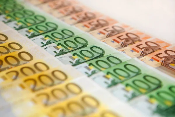 Várias Notas Fileiras Euro — Fotografia de Stock