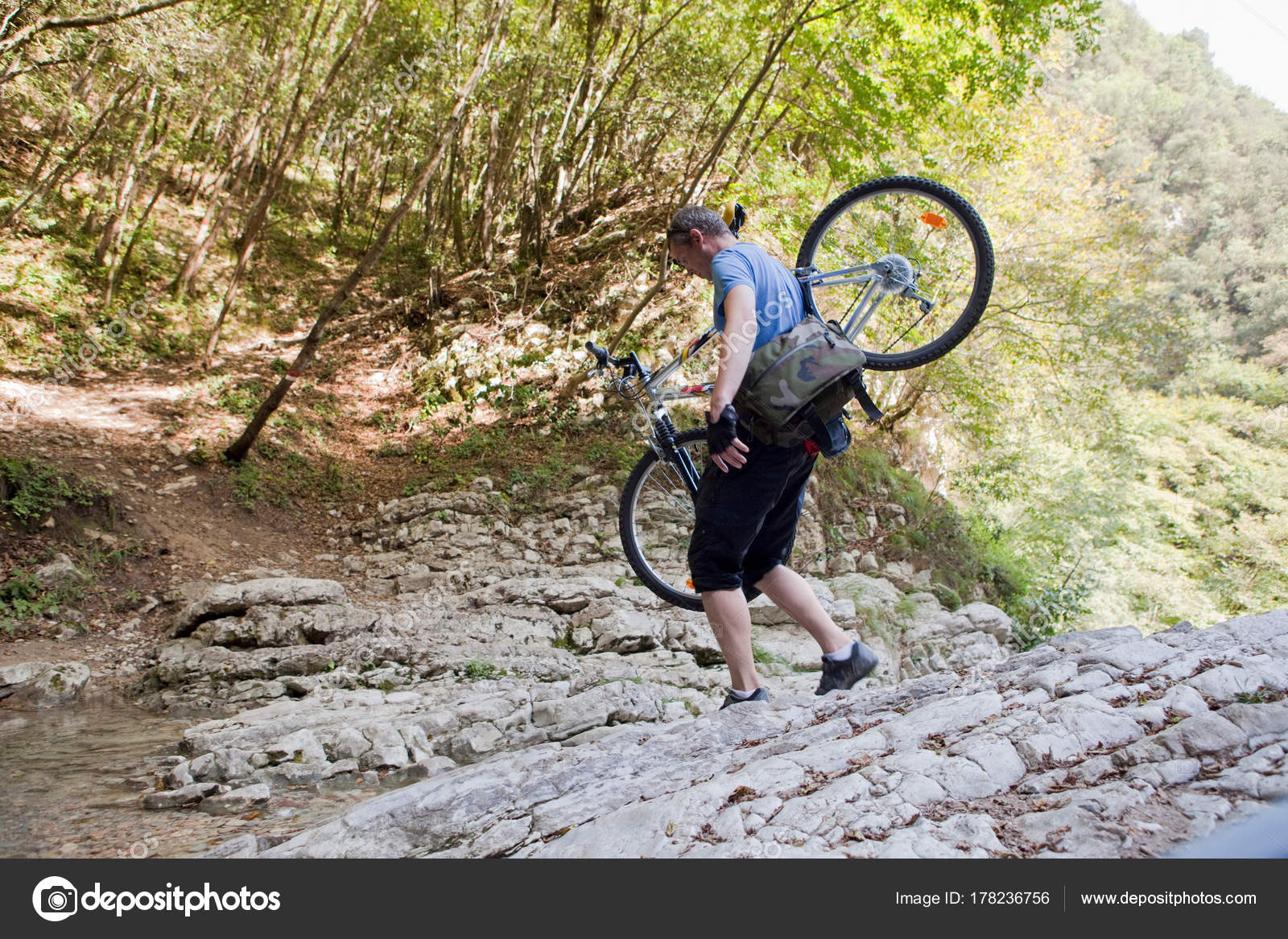 Man Crossing Stream Bike Stock Photo by ©ImageSource 178236756