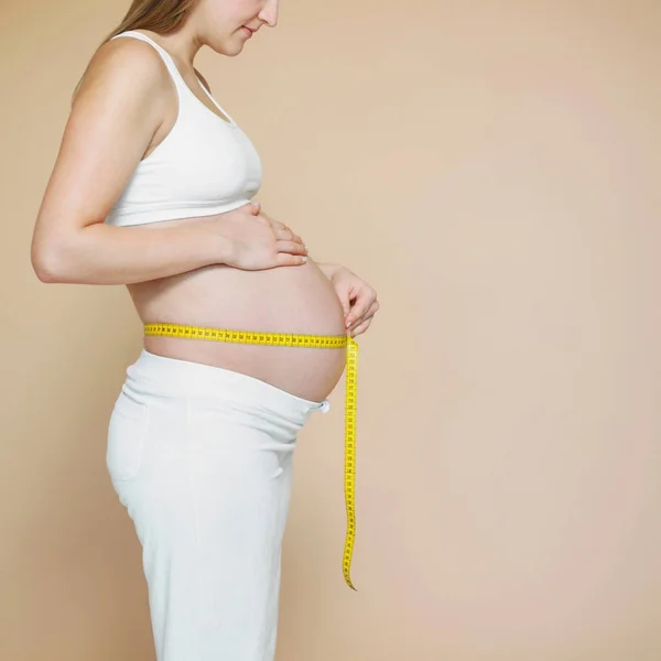 Pregnancy Bump Measuring Tape Profile — Stock Photo, Image